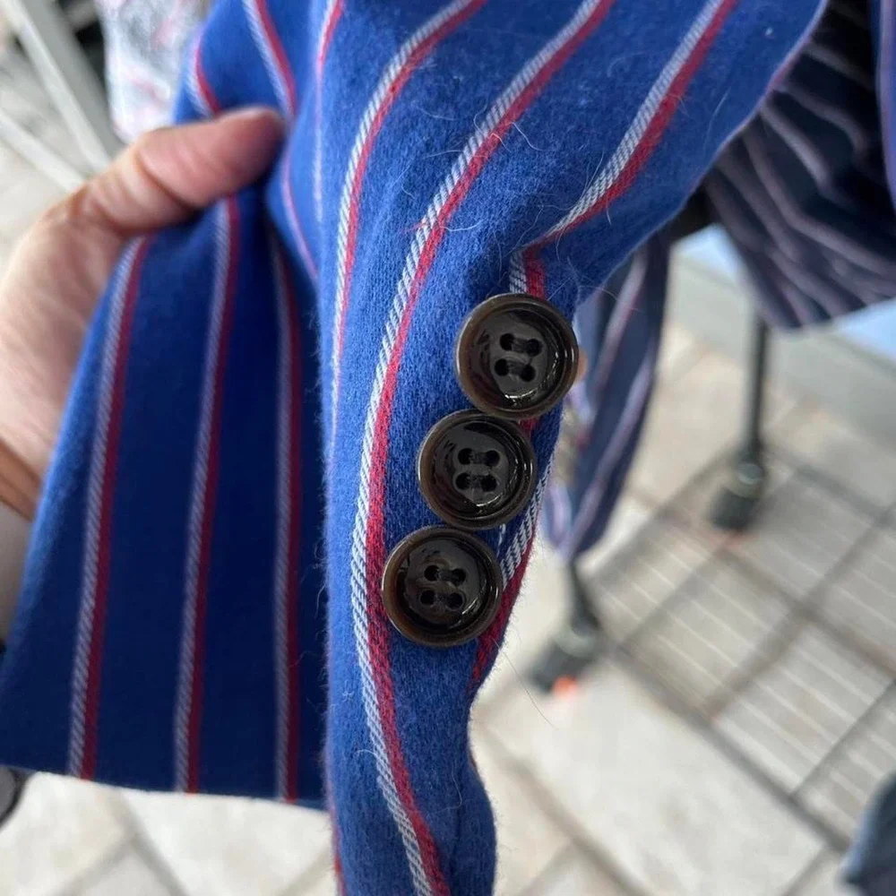 Men's Royal Blue Pinstripe Single Button Casual Blazer